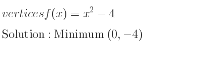 The vertices f(x)=x^2-4 is Minimum (0,-4)